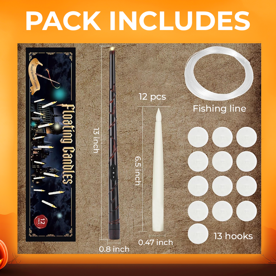 Flameless Floating Candles with Magic Wand – Halloween Decorations(Set of 12)