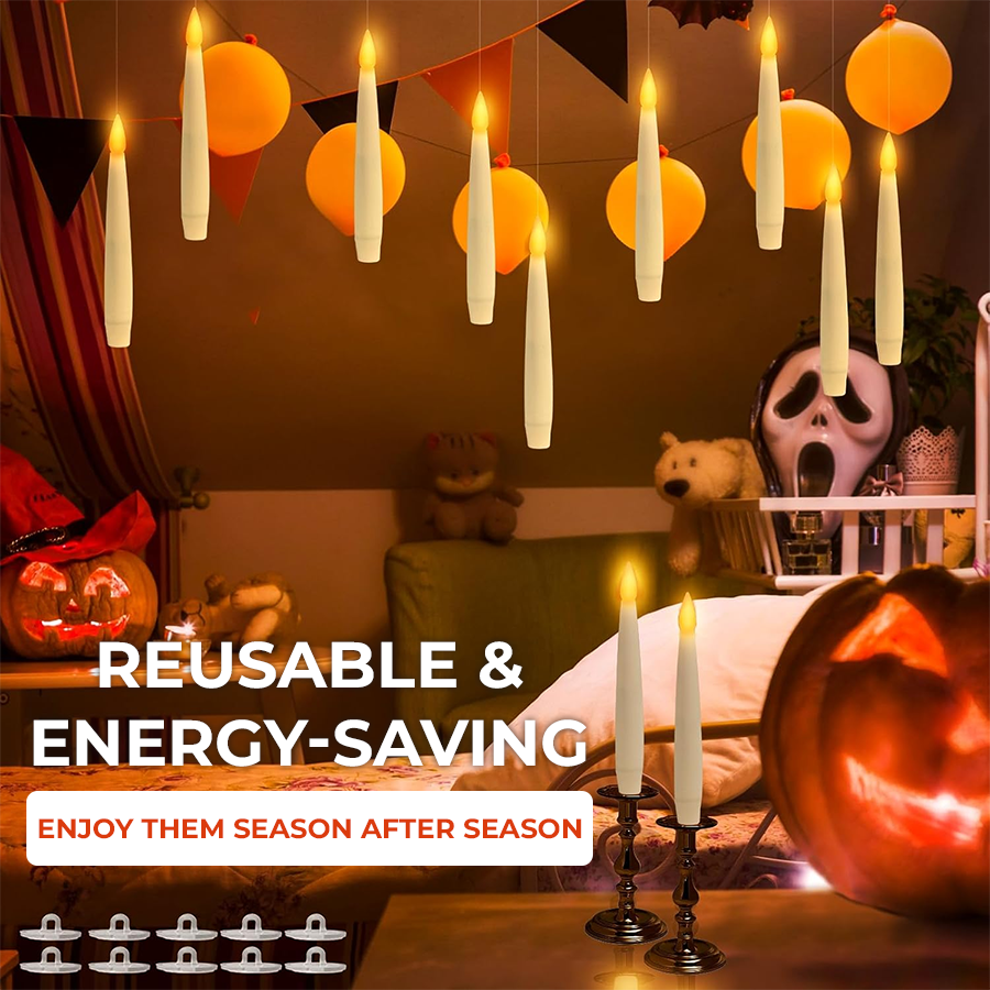 Flameless Floating Candles with Magic Wand – Halloween Decorations(Set of 12)